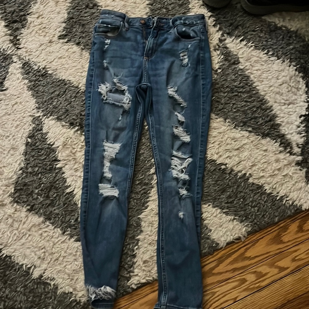 These are blue ripped Hollister jeans